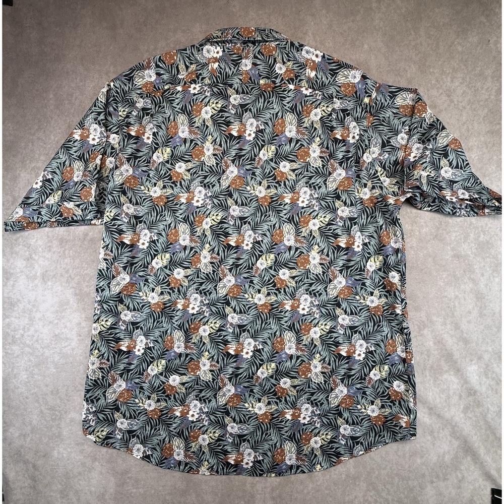 Thomas Dean Collection Mens XXL Blue Floral Stretch Short Sleeve Button Up Shirt - Picture 5 of 9